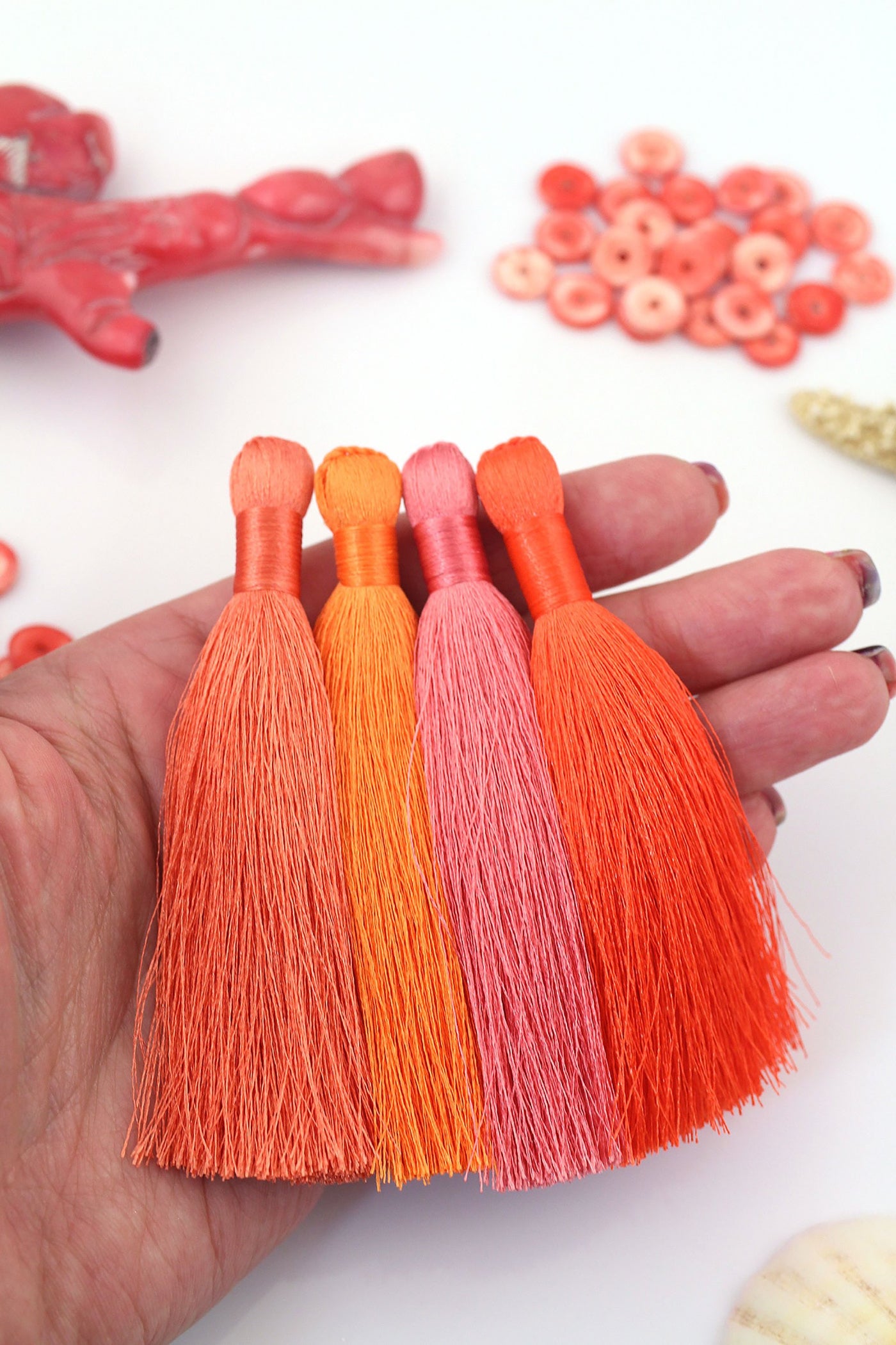 Living Coral Mix: Silky Luxe Jewelry Tassels, 3.5"  Fringed Pendants for Jewelry Making,Craft Supply