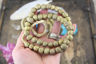 Golden Ridges: Grooved Brass African Beads, 13x11mm, 40 pieces