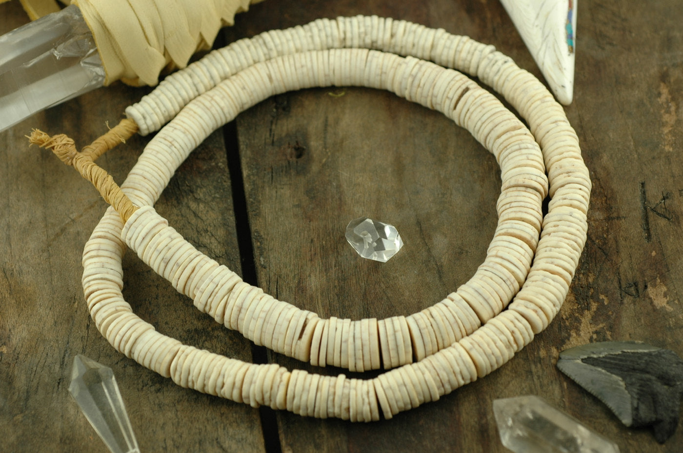 Ostrich Egg Shell Heishi, Off White Disc Beads from Kenya
