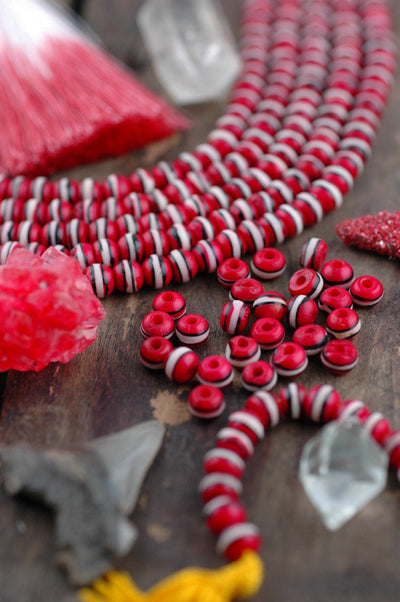 Red Orbit: Red, Black & White Round Bone Beads, 7x5mm, Spacers