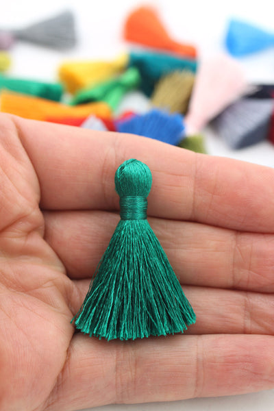 Teal Green Mini Silky Jewelry Tassels, 1.25" Tassels for Earrings,Tassel Supplier