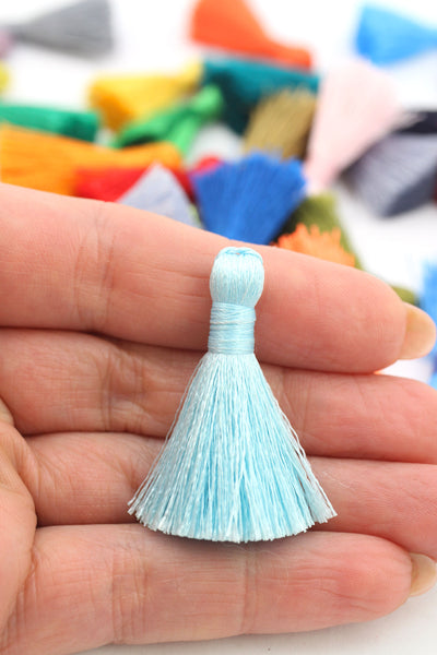 Pastel Blue Mini Silky Jewelry Tassels, 1.25" Tassels for Earrings,Tassel Supplier