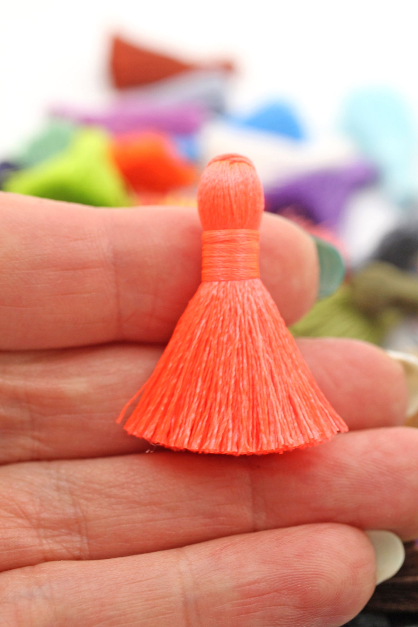 Neon Orange Mini Silky Jewelry Tassels, 1.25" Tassels for Earrings,Tassel Supplier
