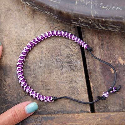 Purple & White Adjustable Bracelets: Unisex Beaded Jewelry from Bali