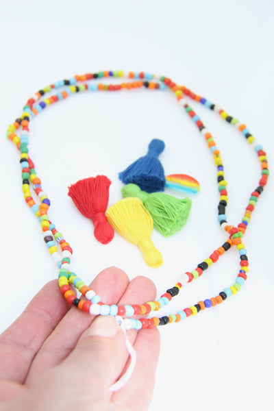 African Love Beads, Colorful Ghana Glass Christmas Beads, 36" Necklace, 4x3mm