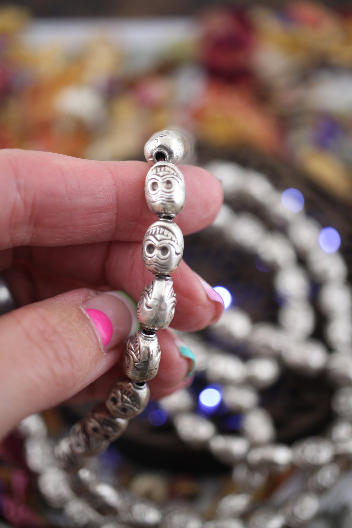 Smiling Skulls: 11x8mm Sterling Silver Beads, 4 Pieces