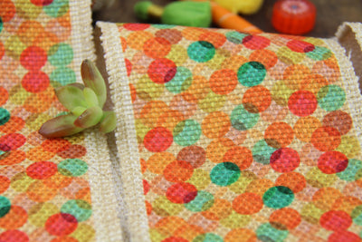 Autumn Confetti on Burlap Ribbon, Trim, Lace Sari Border, 3.25"x1 Yard