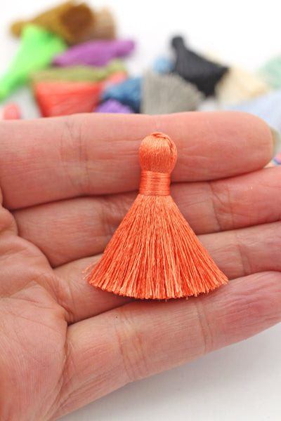 Orange Red Mini Silky Jewelry Tassels, 1.25" Tassels for Earrings,Tassel Supplier