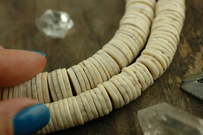 Ostrich Egg Shell Heishi, Off White Disc Beads from Kenya
