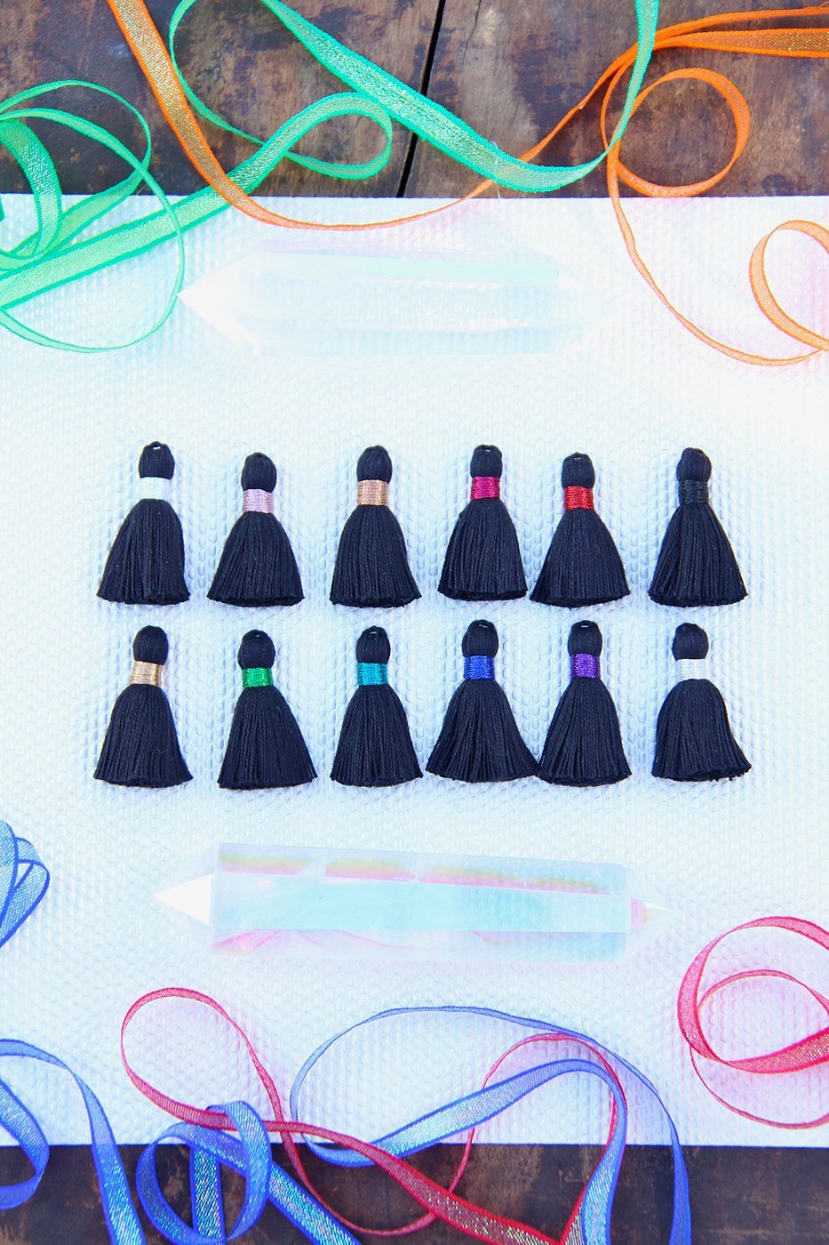 Mini Black Cotton Tassels, Metallic Binding, 1.25" DIY Jewelry Making Supplies, Boho Fringe Pendant