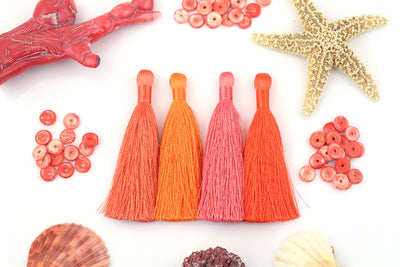 Living Coral Mix: Silky Luxe Jewelry Tassels, 3.5"  Fringed Pendants for Jewelry Making,Craft Supply