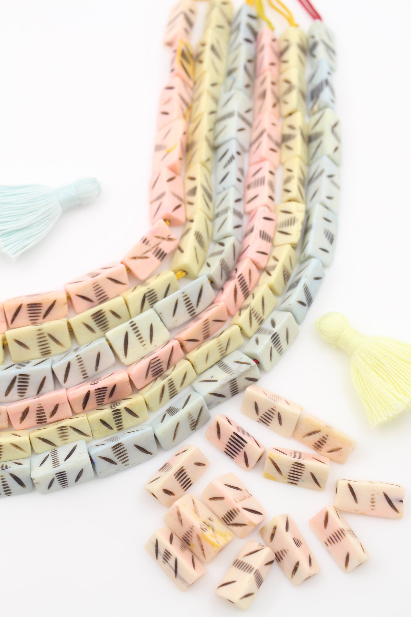 Pastel Triangle Beads: Handmade Carved Bone Charms, 8x16mm