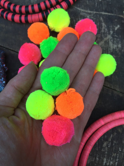 NEON Luxe Cotton Pom Poms with Loops, 1" Pom Baubles, 3+ Pairs