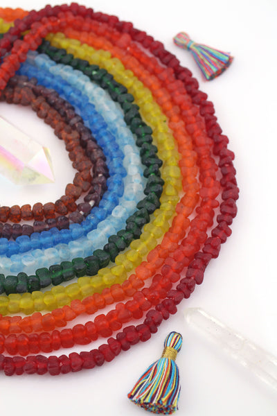 African Triangle: Geometric Recycled Ghana Glass Beads, 8-9mm, Assorted Rainbow Jewelry Supplies
