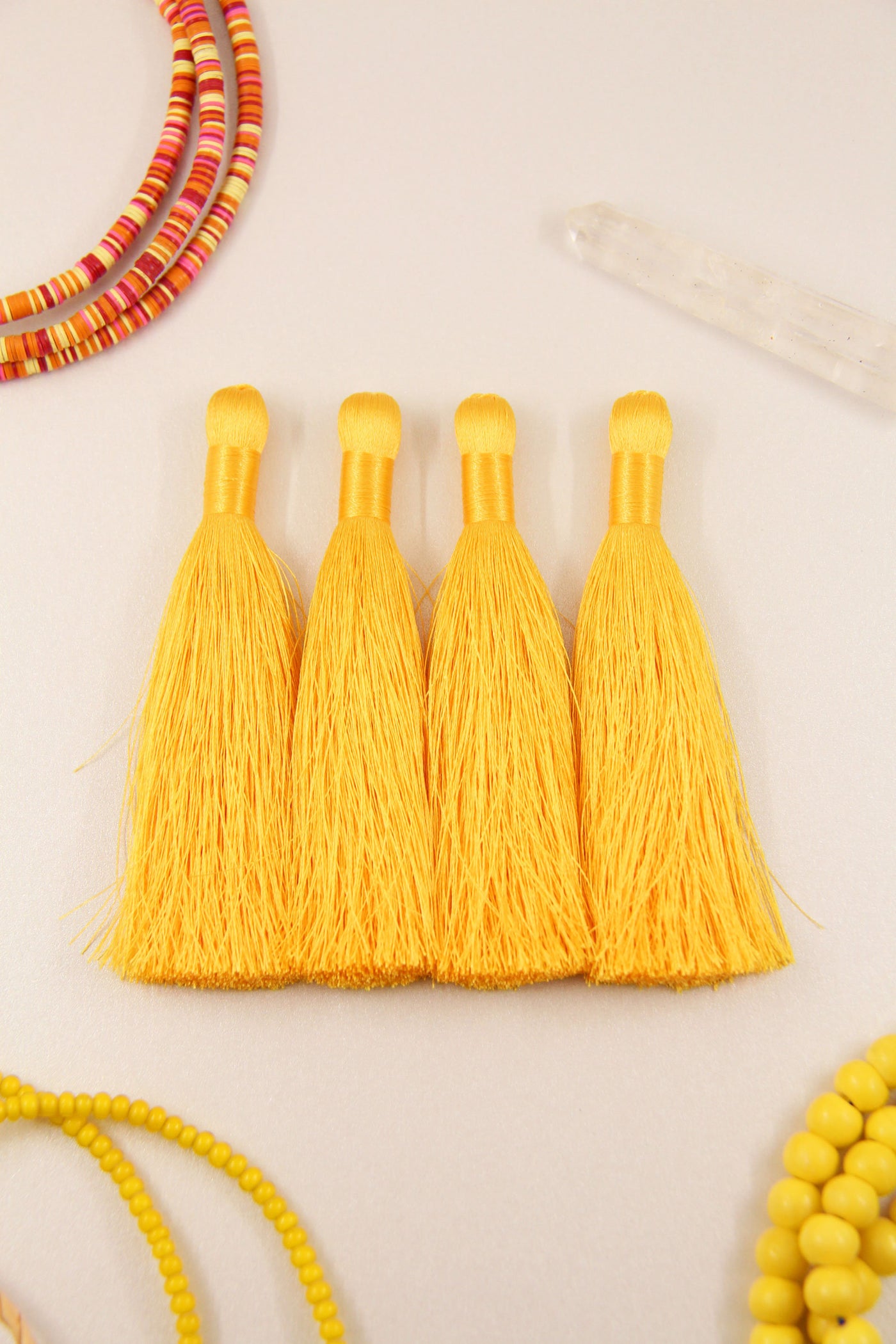 Silky Luxe Tassels: Yellow 3.5" Silky Jewelry Making Supplies, 2 Pieces