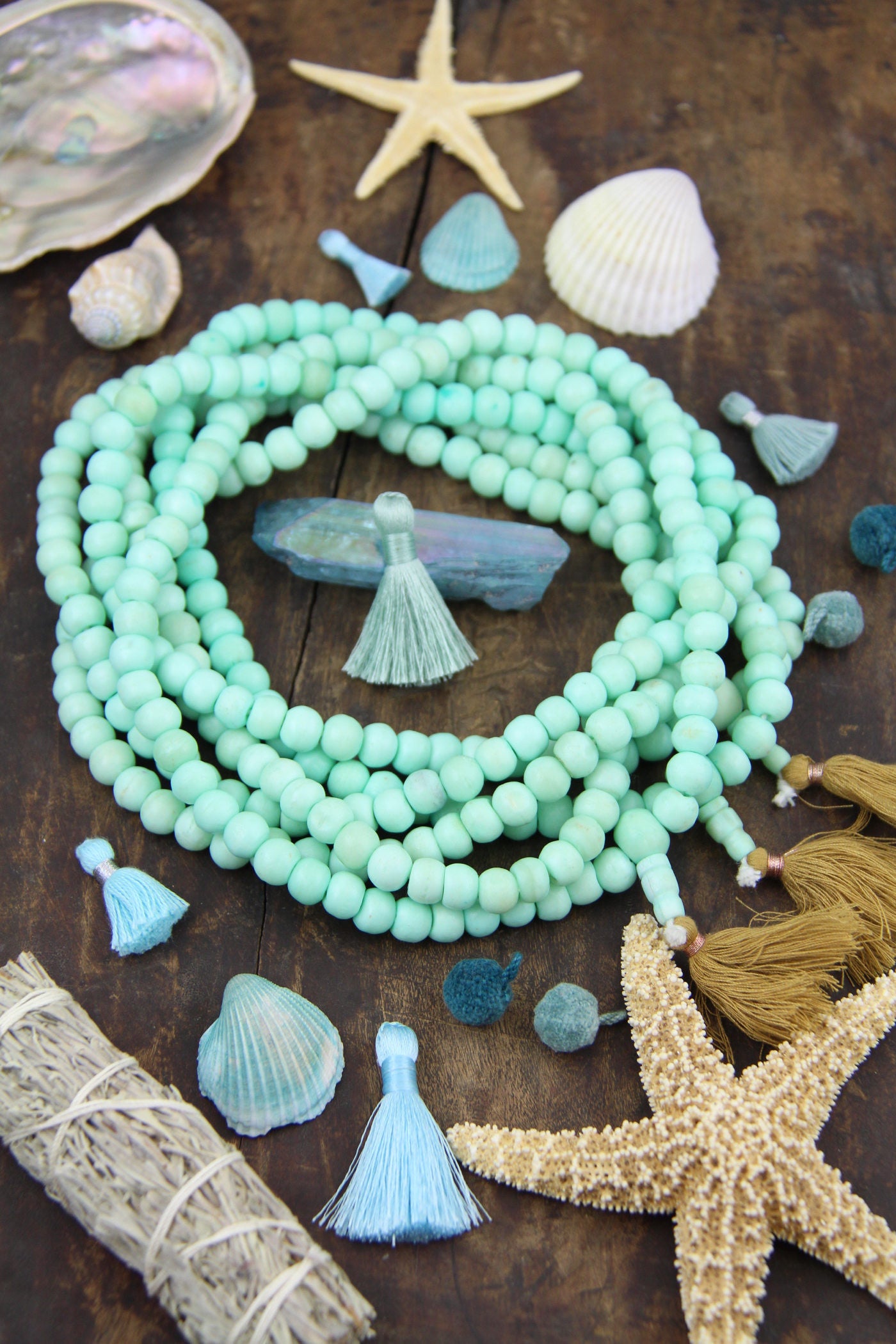 Minty Blue Bone Beads, 8mm Yoga Mala, Jewelry Making Supply