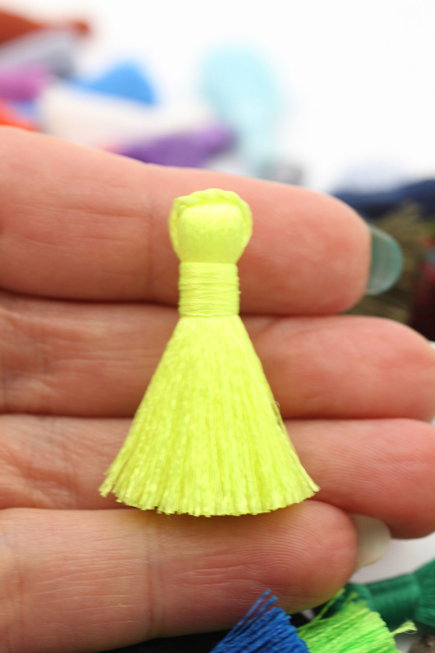 Neon Yellow Mini Silky Jewelry Tassels, 1.25" Tassels for Earrings,Tassel Supplier
