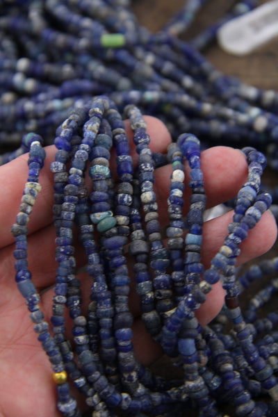 Dark Blue Djenne Beads from Mali, Antique Boho 22" Necklace, 4x3mm Bohemian Jewelry Making Supplies