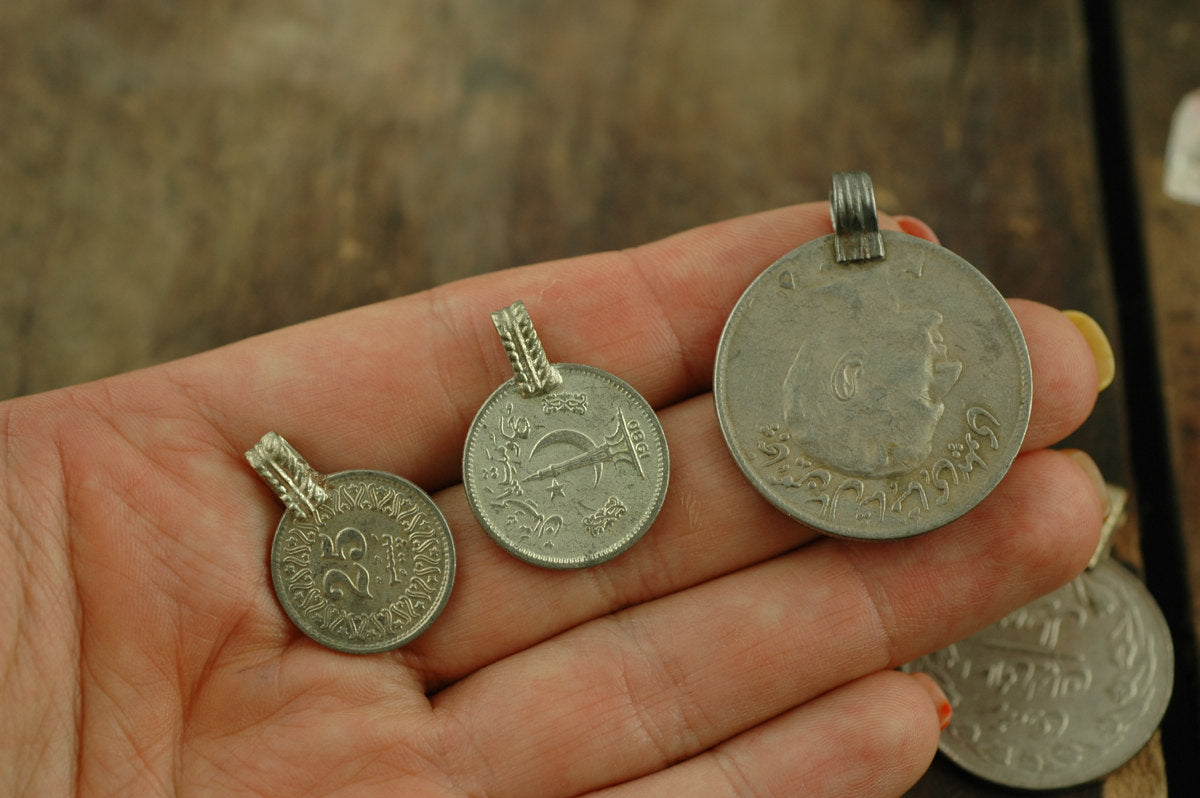 Vintage Kuchi Tribal Coin Pendants - Small w/ Multiple Small Stones