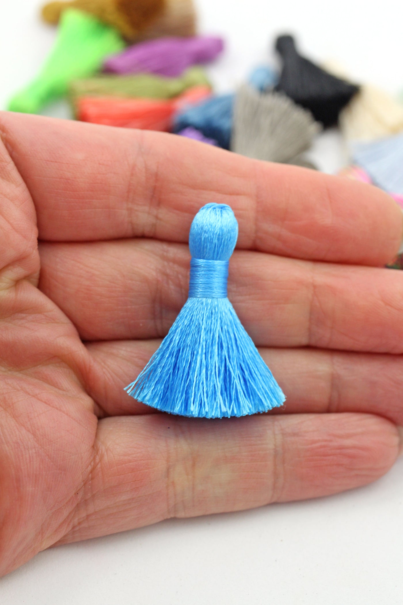 Turquoise Aqua Mini Silky Jewelry Tassels, 1.25" Tassels for Earrings,Tassel Supplier