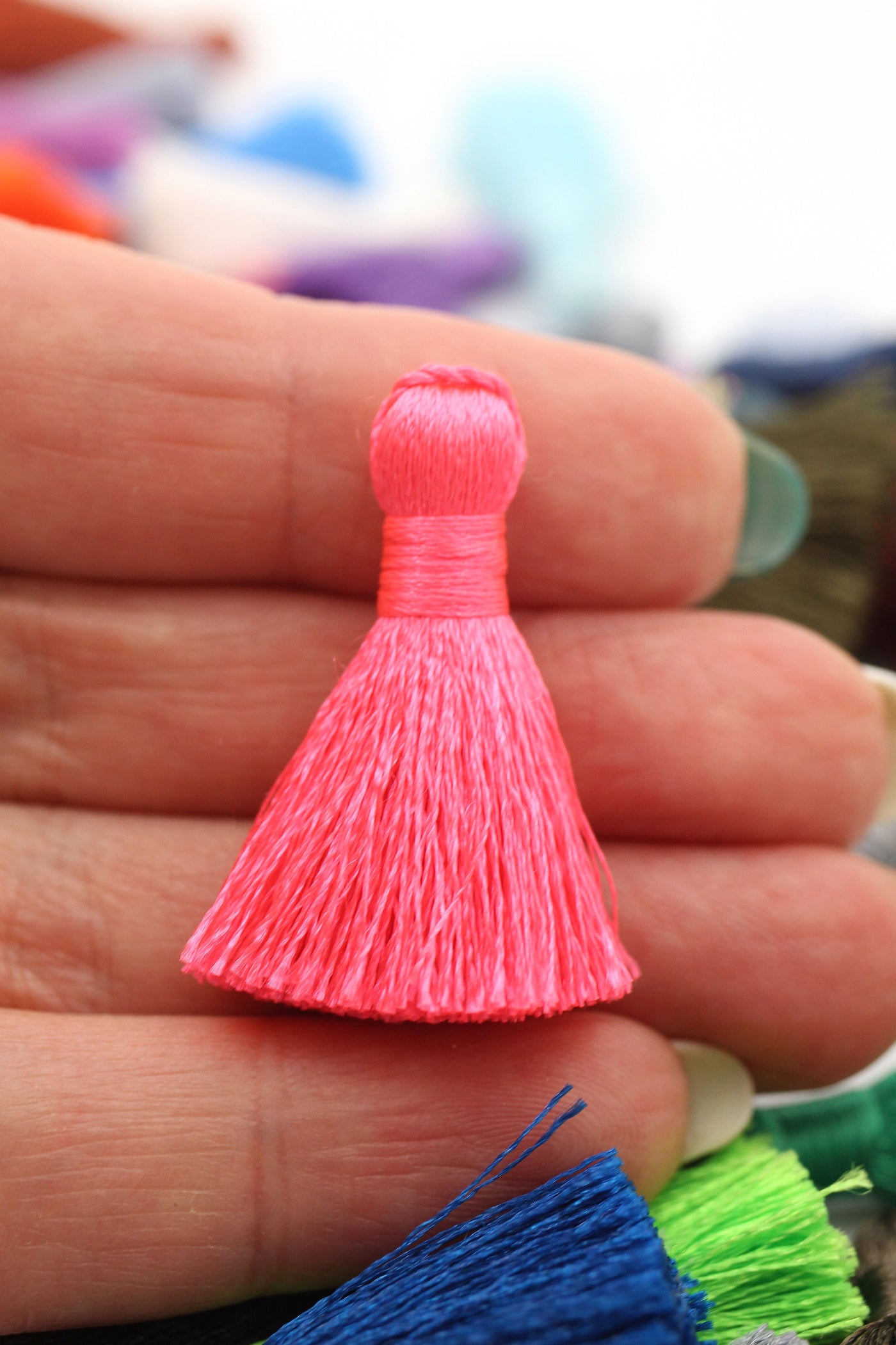 Neon Pink Mini Silky Jewelry Tassels, 1.25" Tassels for Earrings,Tassel Supplier