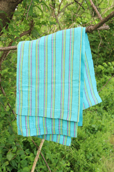 Aqua Blue, Pink, Yellow Striped Textiles