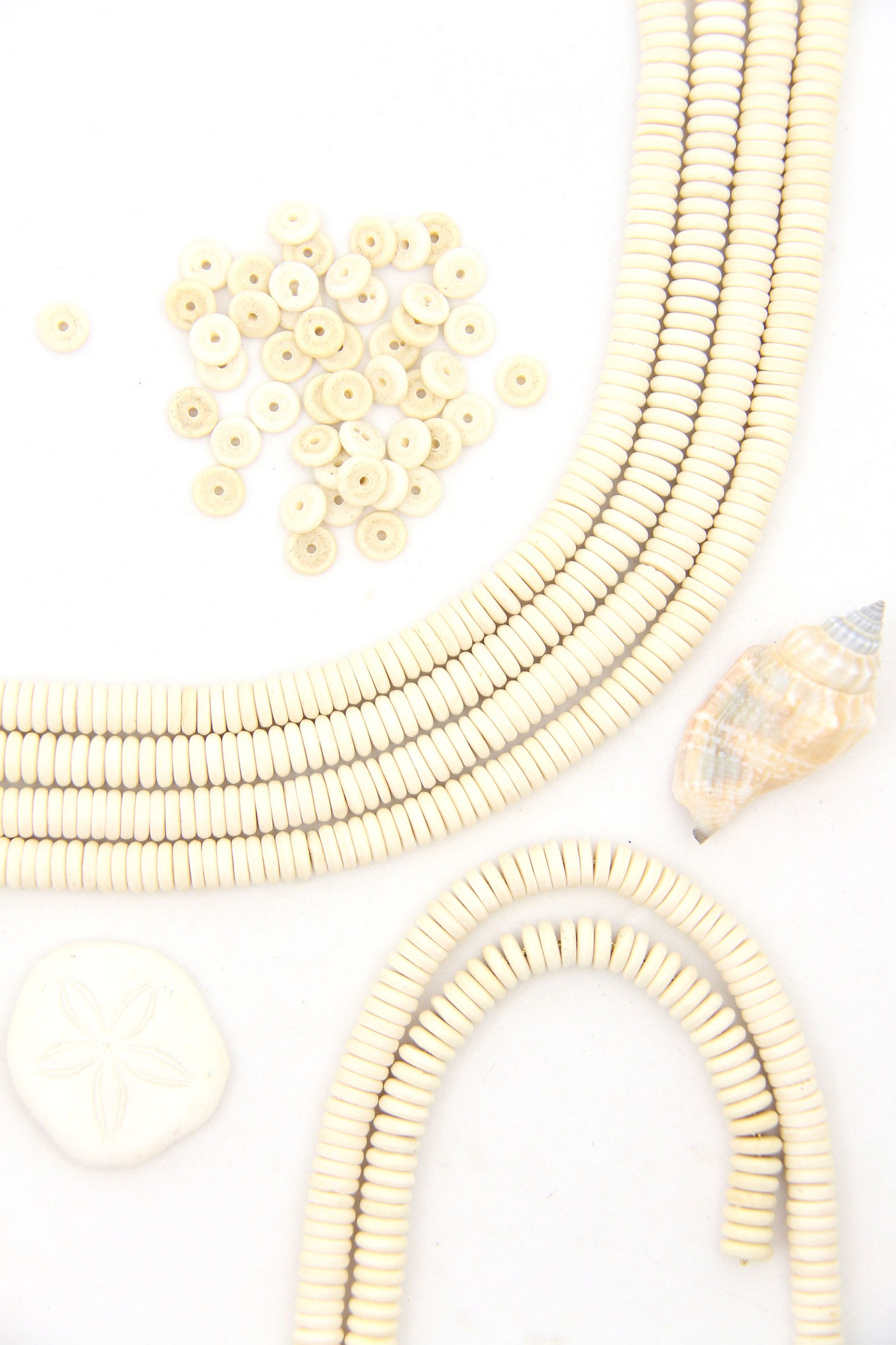 Cream Bone Beads: Neutral Off-White Rondelle Spacer Discs, 7x2mm
