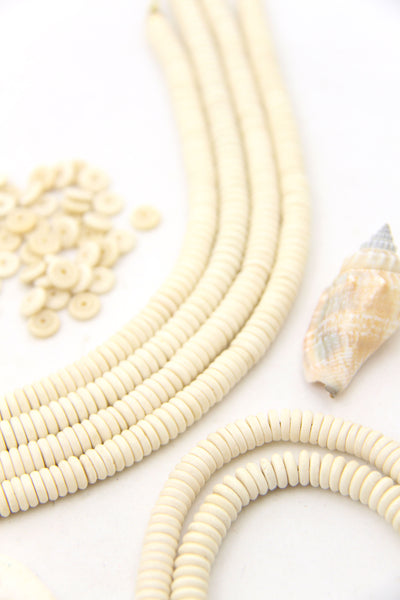 Cream Bone Beads: Neutral Off-White Rondelle Spacer Discs, 7x2mm