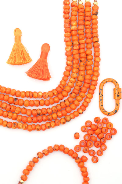 Pumpkin Orange Speckled Bone Rondelle Beads, 7mm, 48 beads