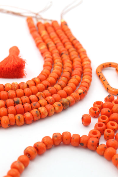 Pumpkin Orange Speckled Bone Rondelle Beads, 7mm, 48 beads