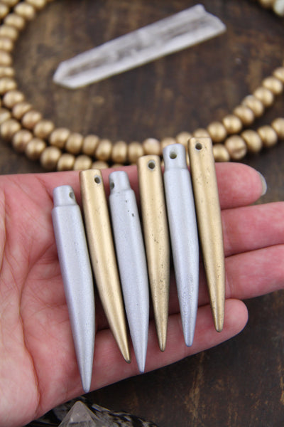 Metallic Dagger Pendant: 2.5" Bone Beads, Gold or Silver Bohemian Jewelry Making Supplies, 1 piece
