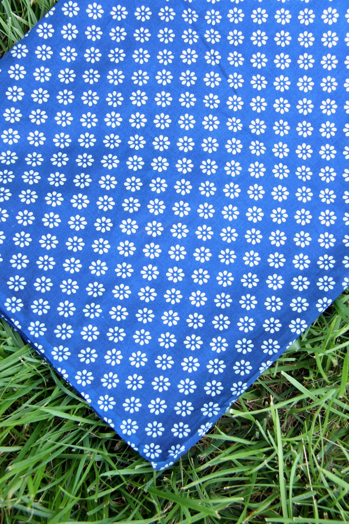 Hand Block Print 100% Cotton Fabric by the yard, Blue and White Floral Motif