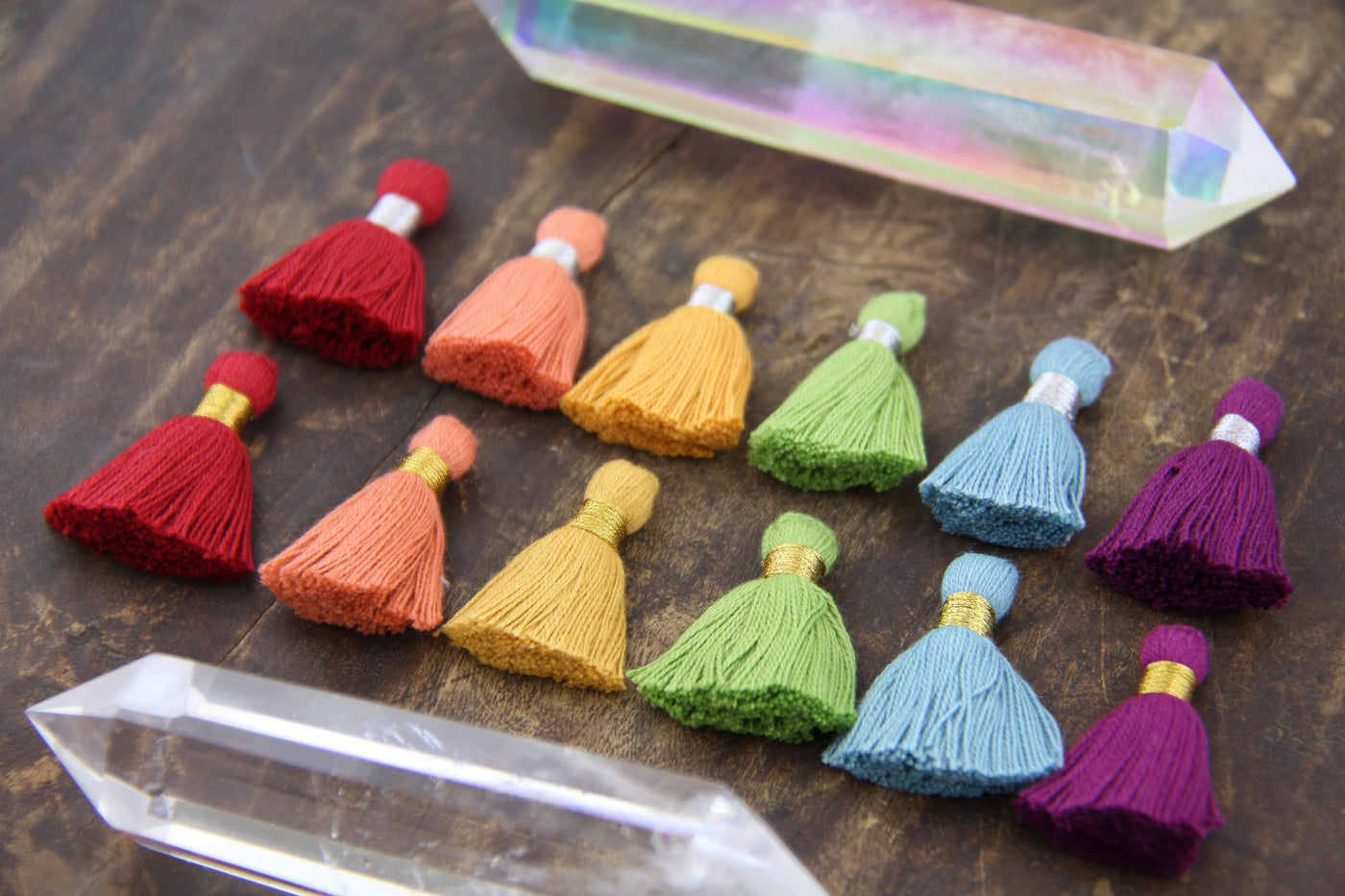 Autumn Rainbow Mix, 6 Mini Tassels,1.25" Cotton Fringe for DIY Jewelry Making