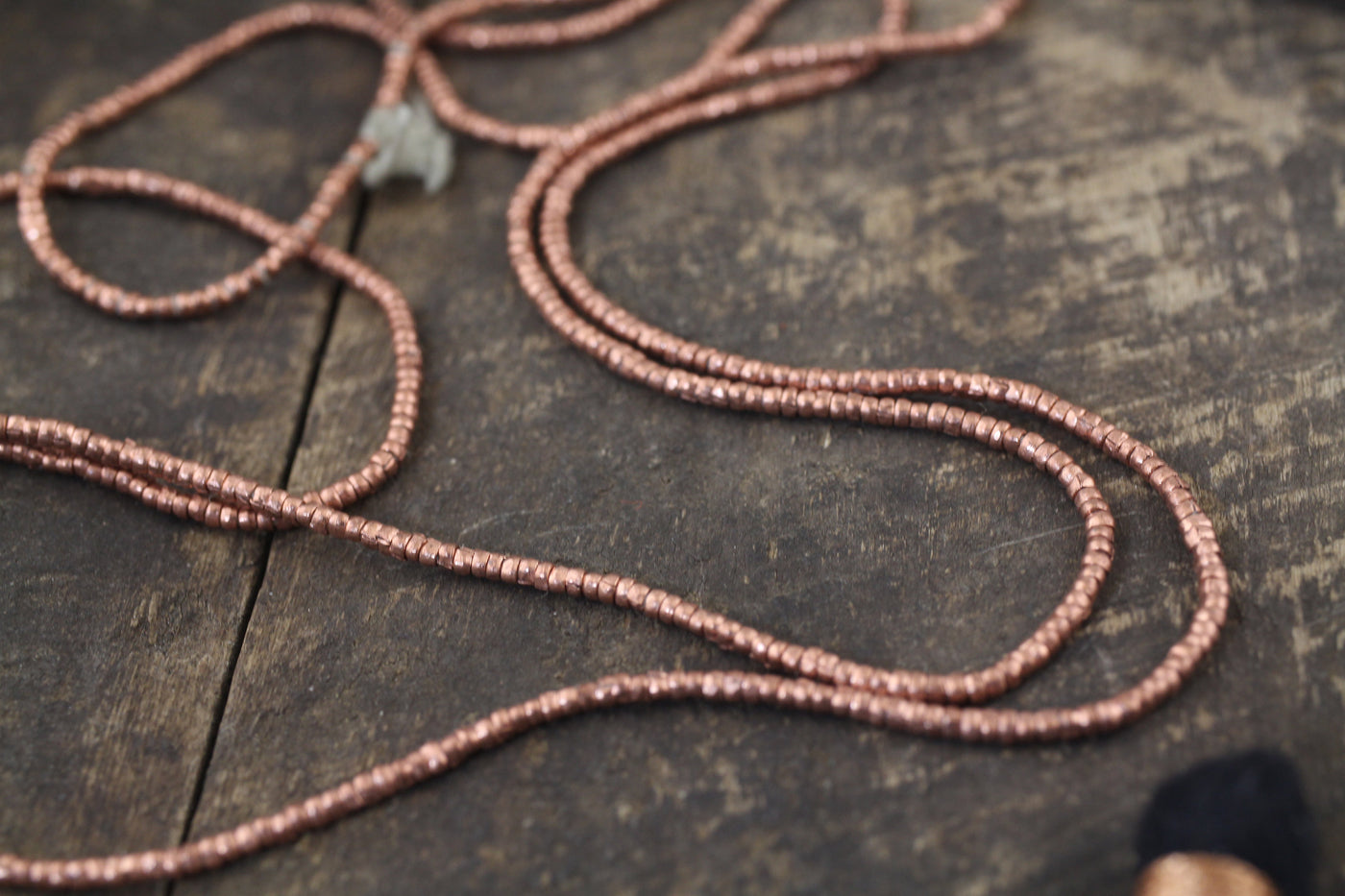 African Nickel Copper Heishi Beads, 1.5x1mm Rose Gold Spacers, 31" Bohemian Tribal Necklace
