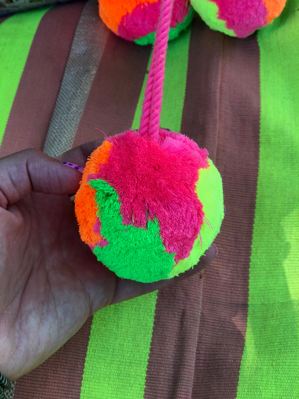 Neon Pom Pom Bag Charm, Large Cotton Bauble, 1 piece