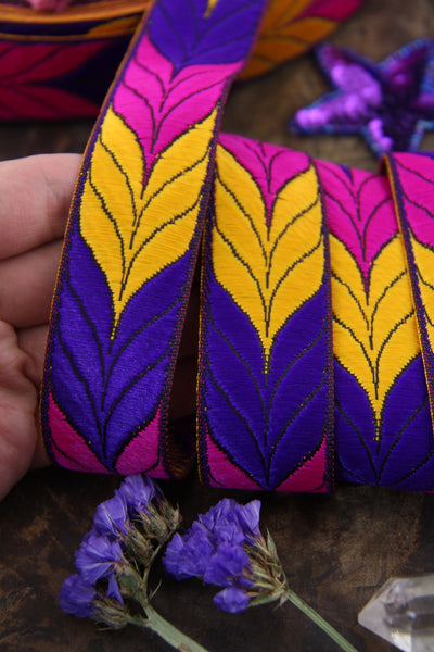 Jacquard Trim: Autumn Chevron Ribbon, Sari Border from India, 1 1/8" x 1 yard, Boho Sewing Supplies