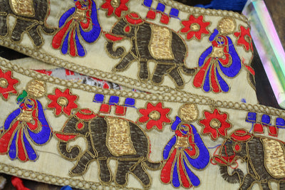 Ornate Elephant Silk Trim/Ribbon, from India