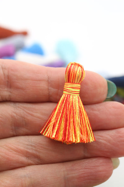 Multi Red, Yellow, Orange Mini Silky Jewelry Tassels, 1.25" Tassels for Earrings,Tassel Supplier