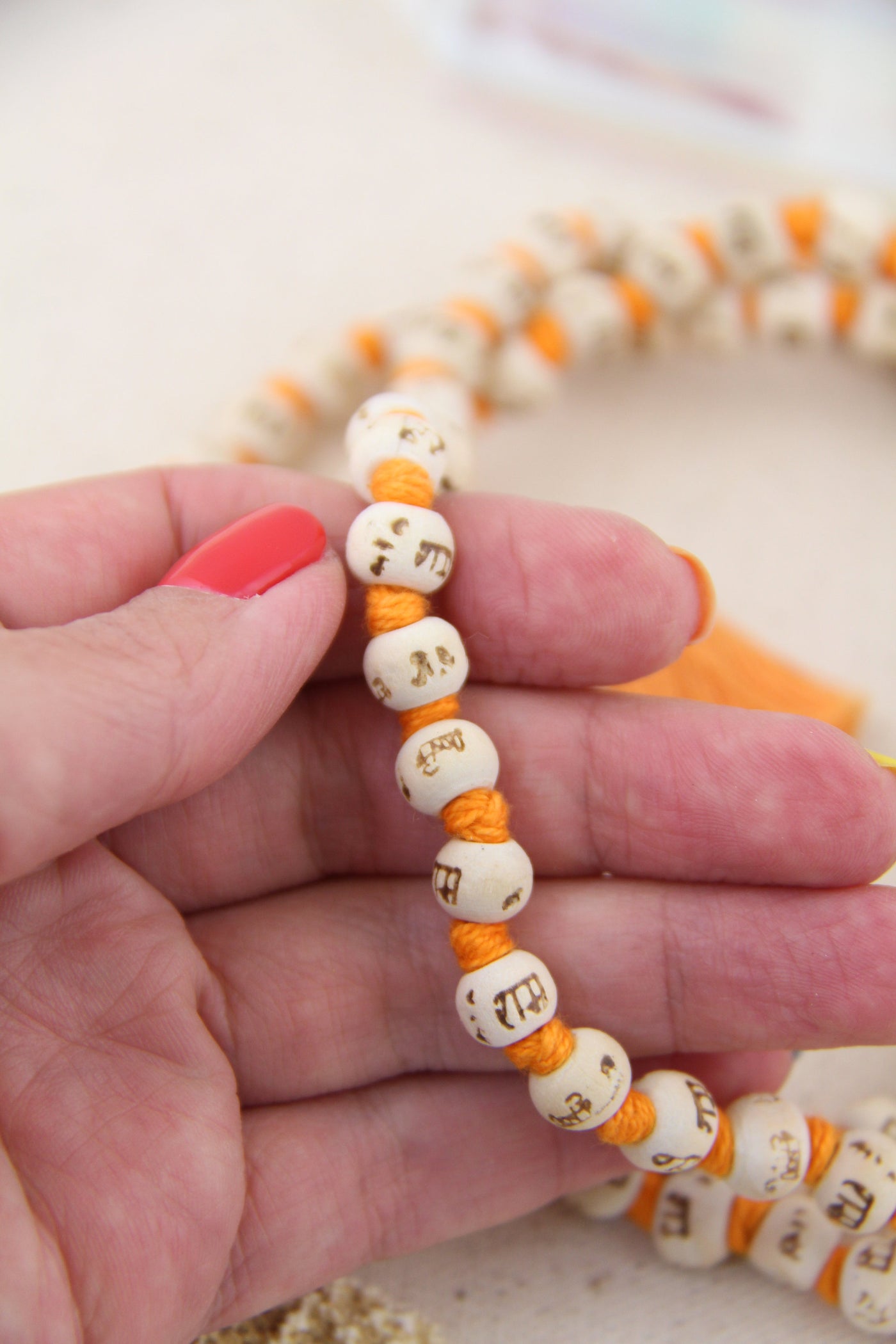 8mm Wood Mala: Hare Rama Krishna Hand Knotted Bodhi Bead Necklace