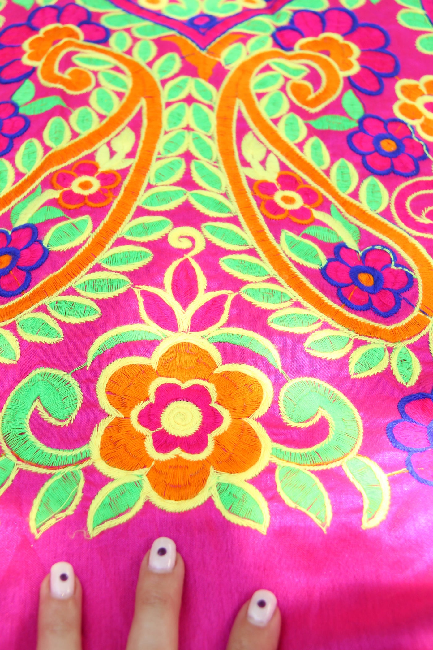 Embroidered Floral Fabric from India, Pink Silk Wall Hanging, 44"x1 yd