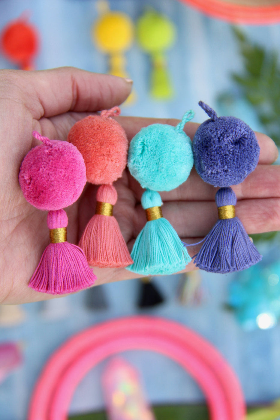 Pom-Tassel Charms, Handmade Pom Pom Tassels for Earring/Necklace
