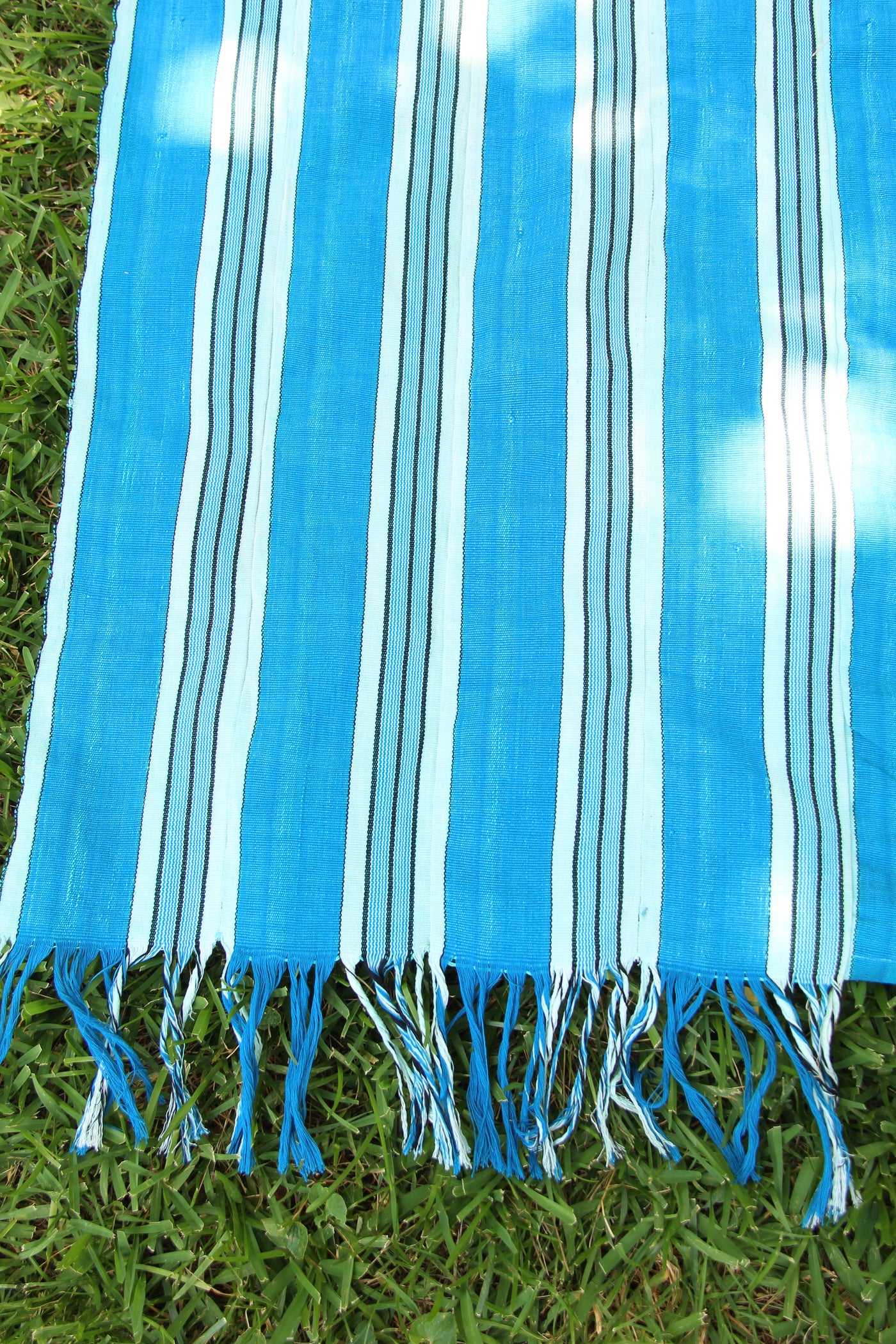 Blue Striped Fabrics with Fringe