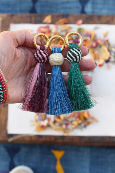Horse Hair & Brass Tassel Keychains: Handmade Boho Jewelry Charm, Focal Fringe Pendant for Necklaces