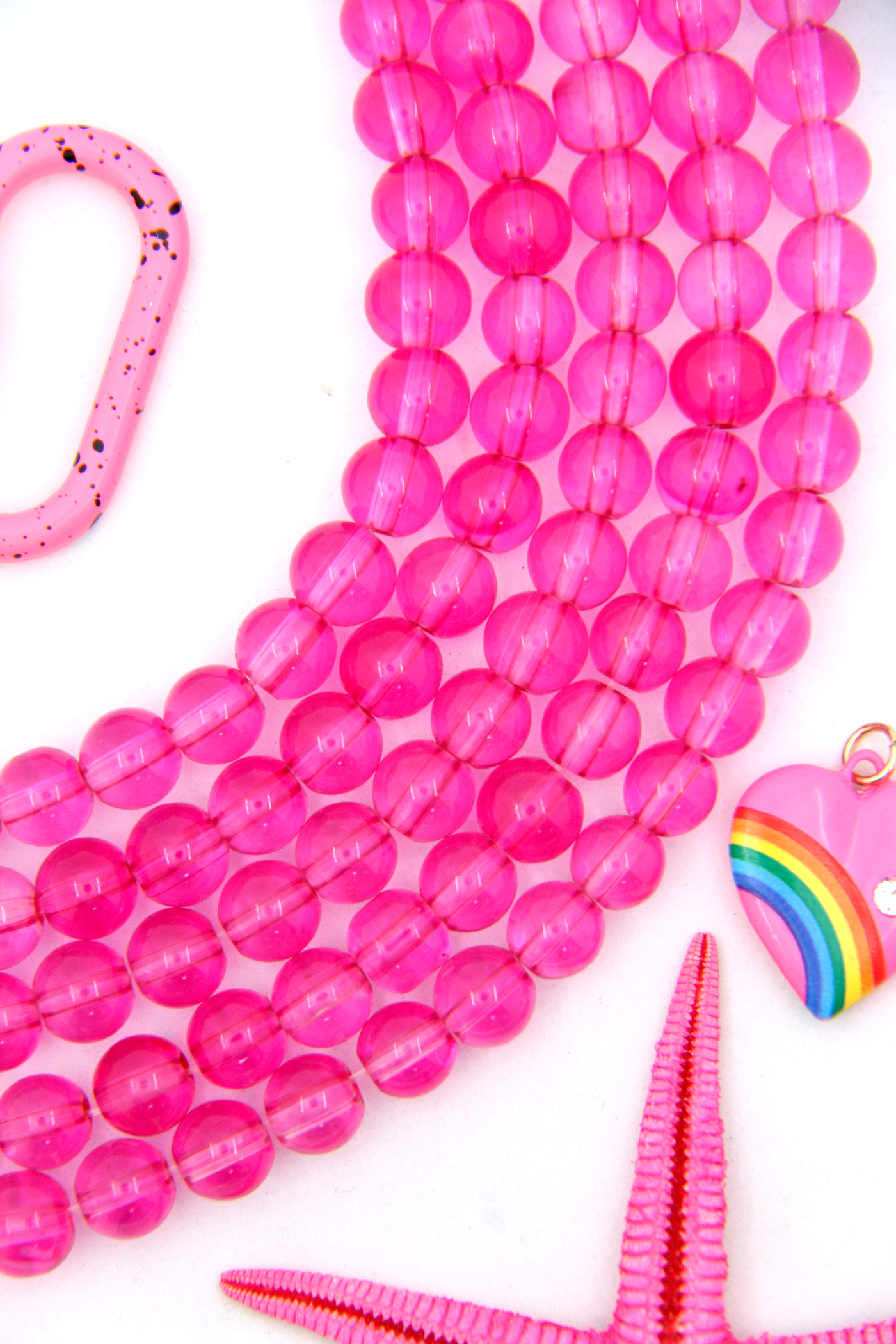 8mm Hot Pink Barbiecore Round Glass Beads, 25 Beads