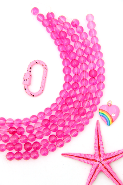 8mm Hot Pink Barbiecore Round Glass Beads, 25 Beads, Pink Aesthetic Beads for Making Jewelry