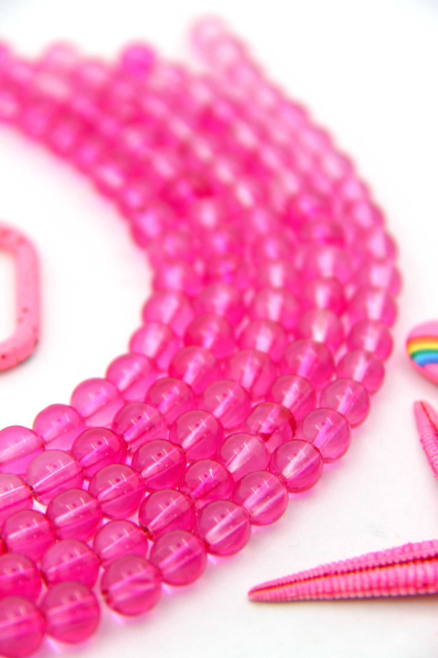 8mm Hot Pink Barbiecore Round Glass Beads, 25 Beads