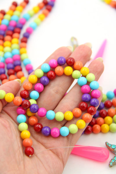 Ceramic Gumballs Round Rainbow Beads for DIY Jewelry, 8mm, 50+ Beads for DIY summer fun 