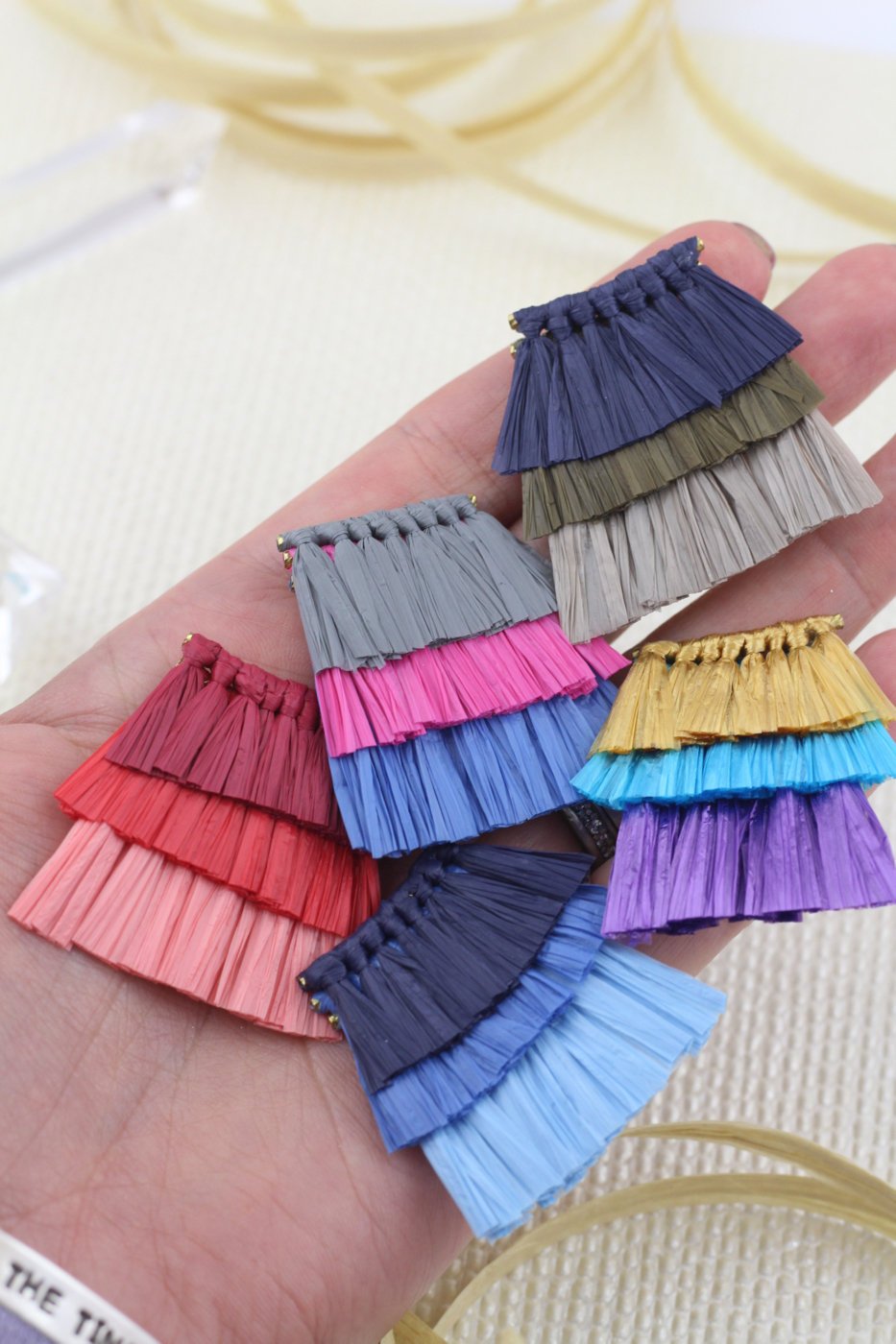Tiered Raffia Tassels for Necklace,1.5" Layered Fringe Pendant,Intentional Jewelry Supply