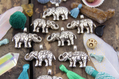 Sterling Silver Repousse Elephant: Handmade Nepali Pendant, 33x43mm