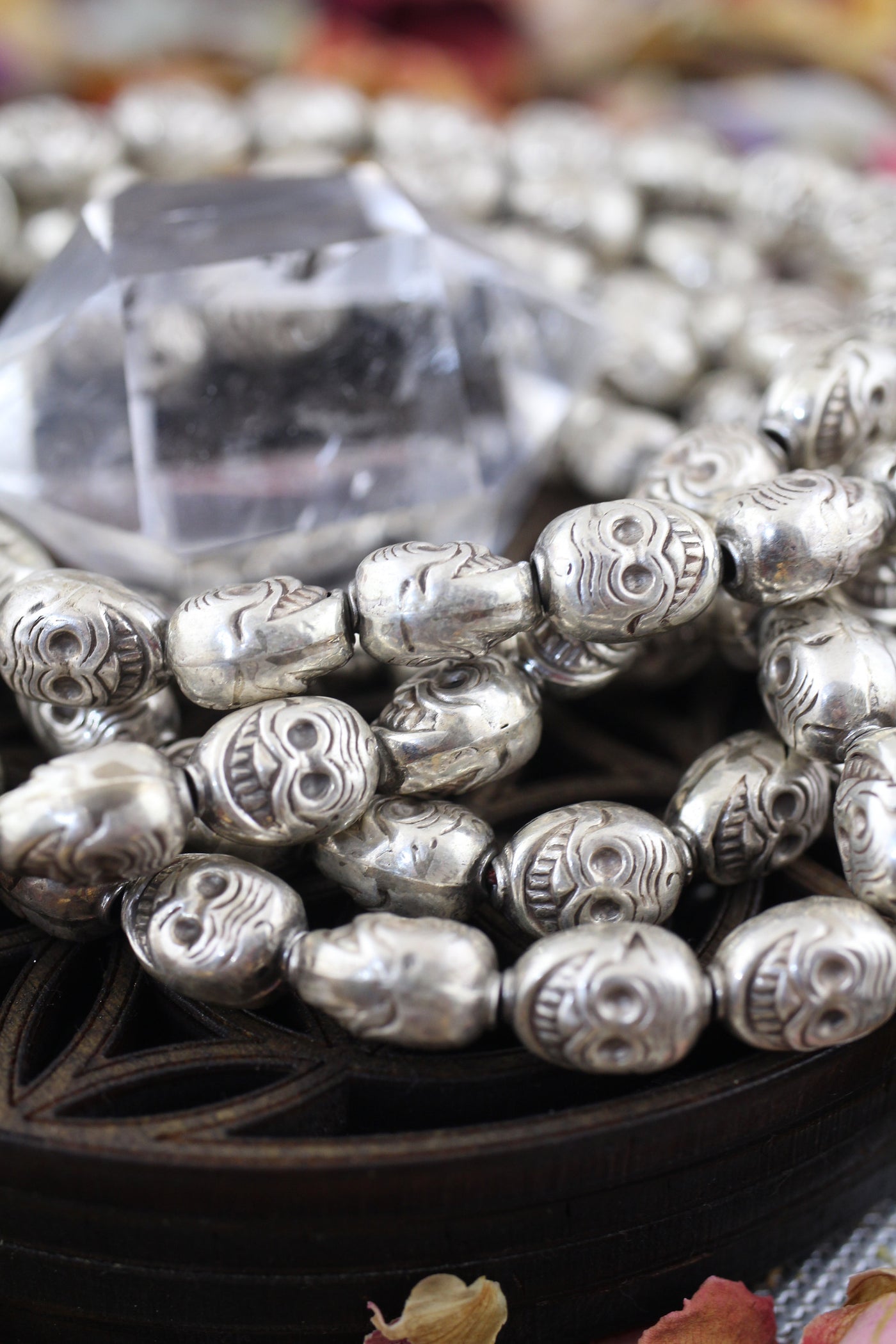 Day of the Dead Smiling Skulls: 11x8mm Sterling Silver Beads, 4 Pieces